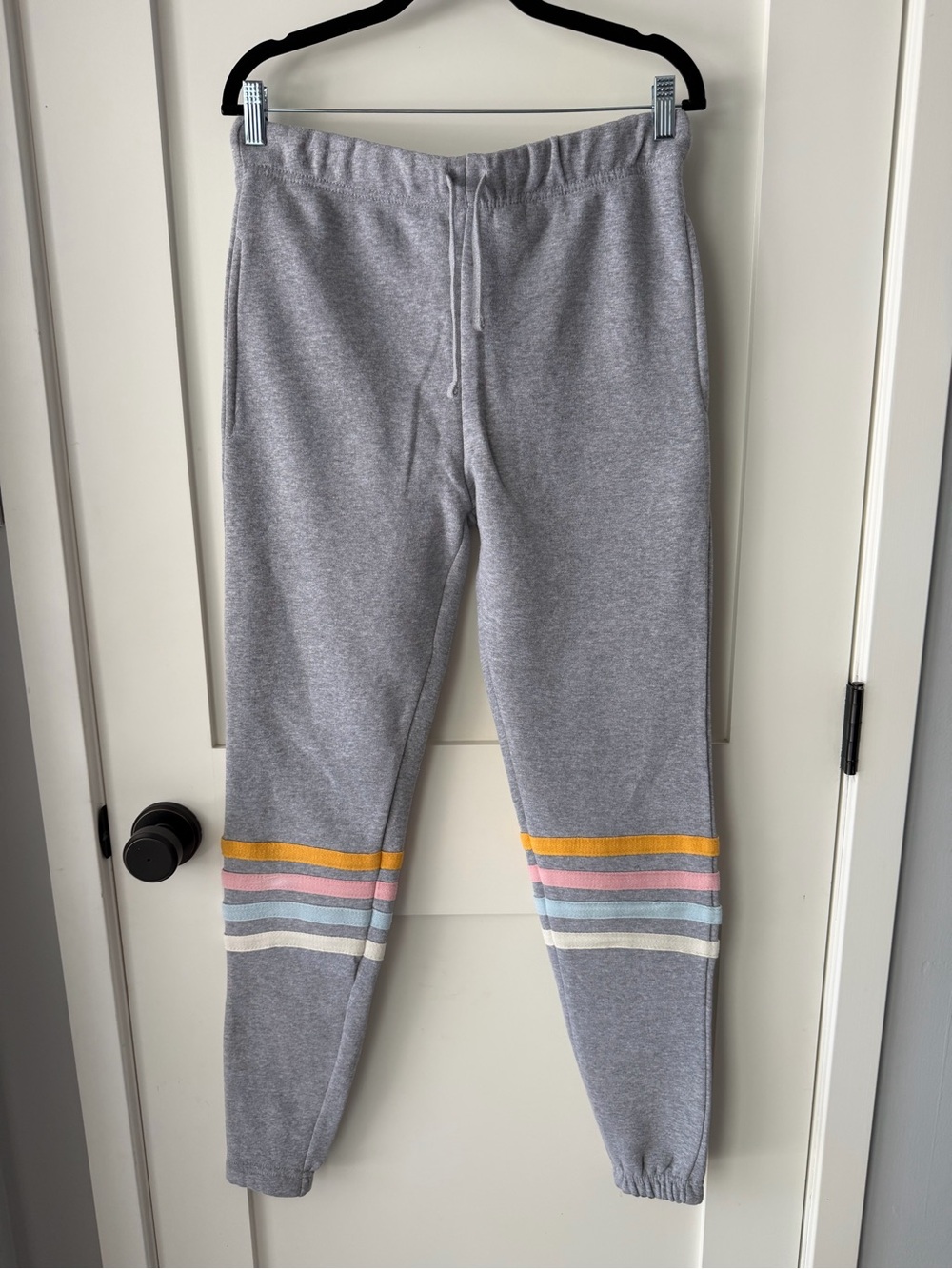 Gray Jogger Sweatpants with Pastel Stripe Detail NWOT